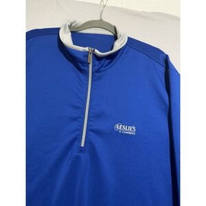 antigua brand blue 1/3 zip pullover jacket, Leslie's pool supply logo, men's xxl
